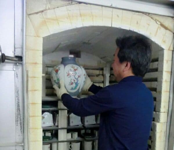 香蘭社  花瓶  染錦梅菊牡丹