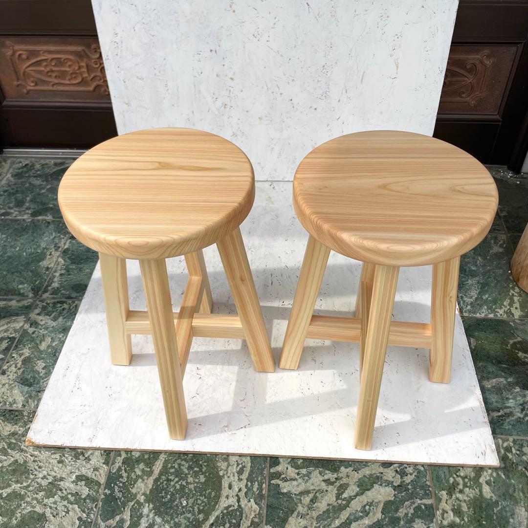 Tatsuya　国産ひのき　丸椅子　2脚