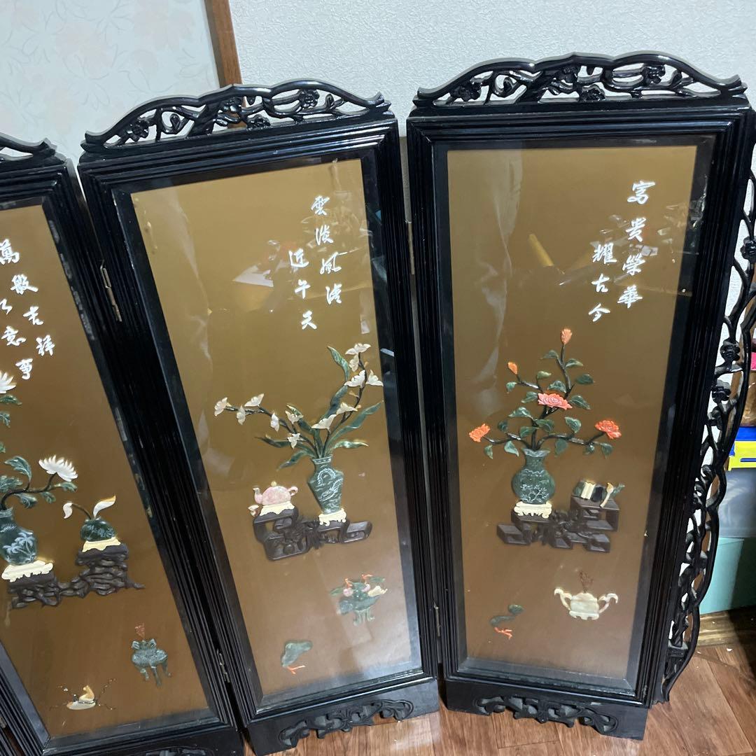 高級　中国美術骨董品　中国屏風　天然石　翡翠　珊瑚　縁起物　風水