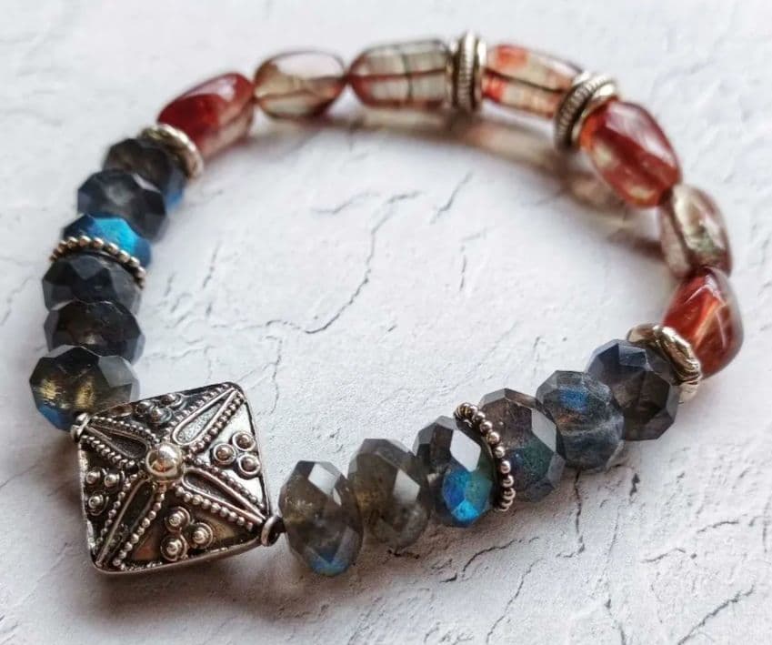 アンデシン×ラブラドライト　天然石ブレスレット　シルバー　パワーストーン