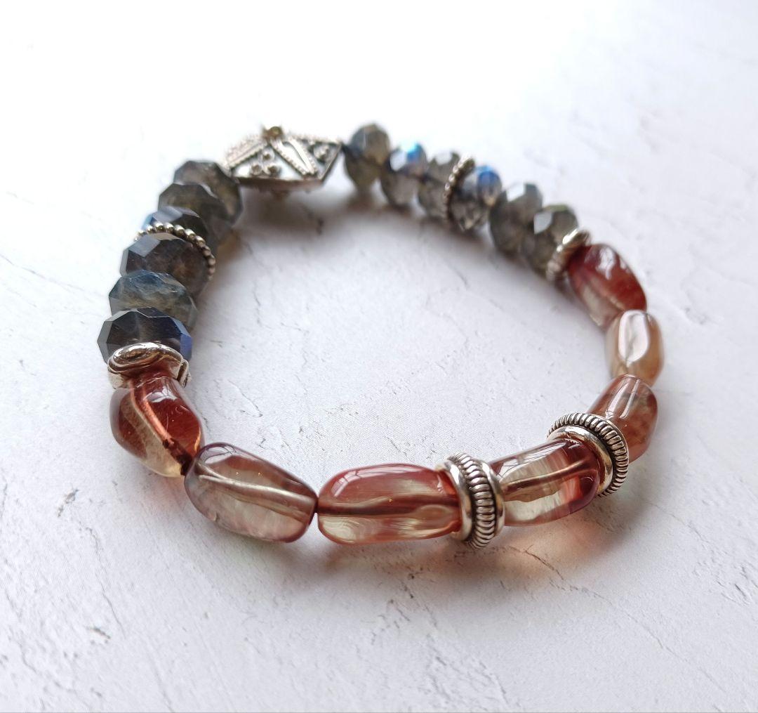 アンデシン×ラブラドライト　天然石ブレスレット　シルバー　パワーストーン