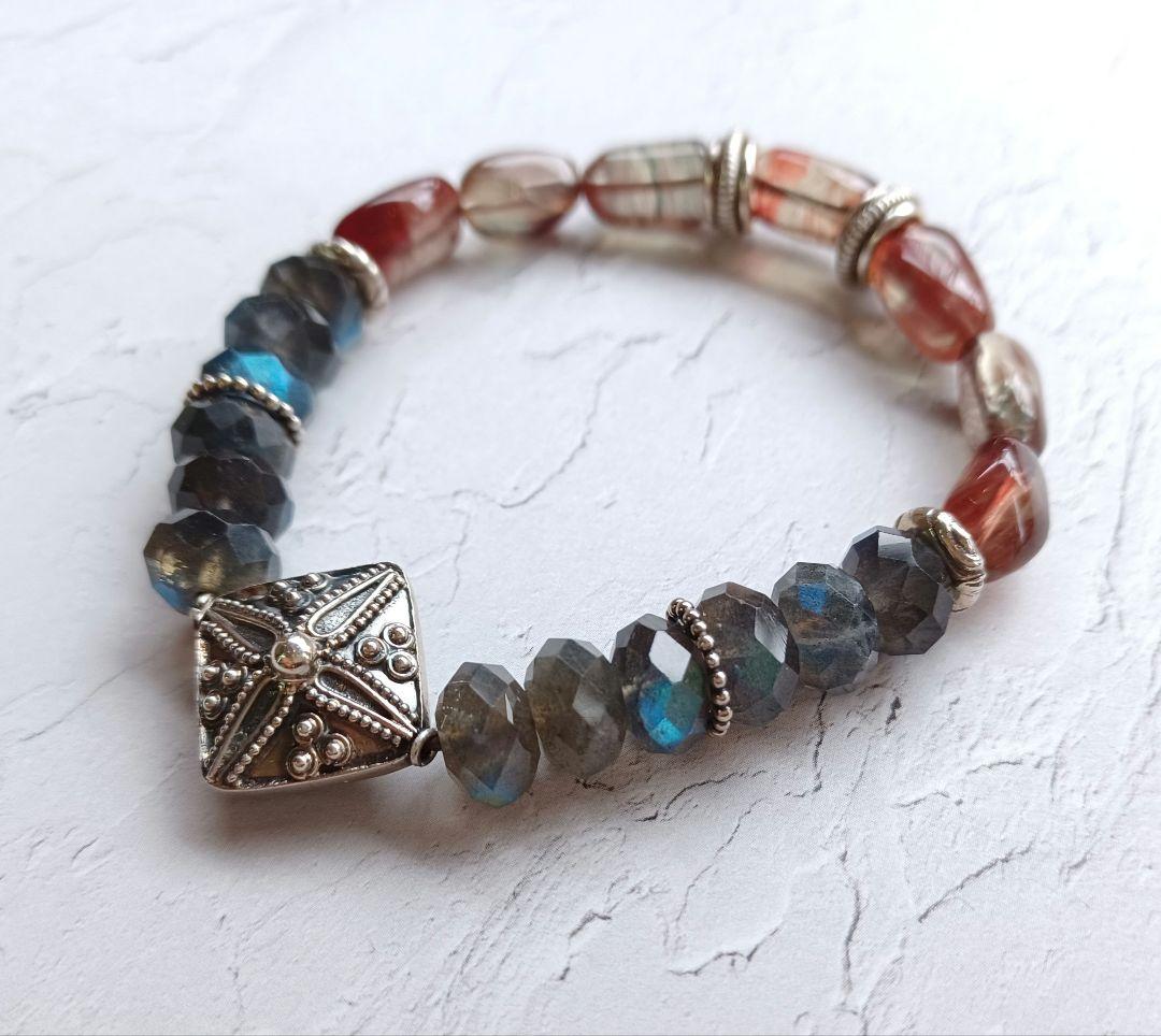 アンデシン×ラブラドライト　天然石ブレスレット　シルバー　パワーストーン