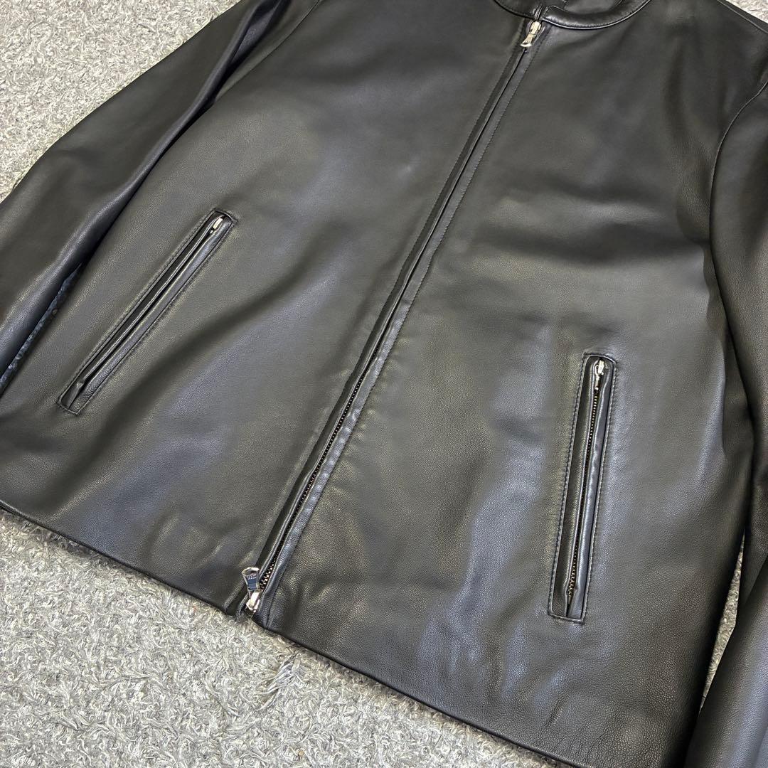 【美品】タケオキクチ シングルライダースジャケット ラムレザー ブラック L