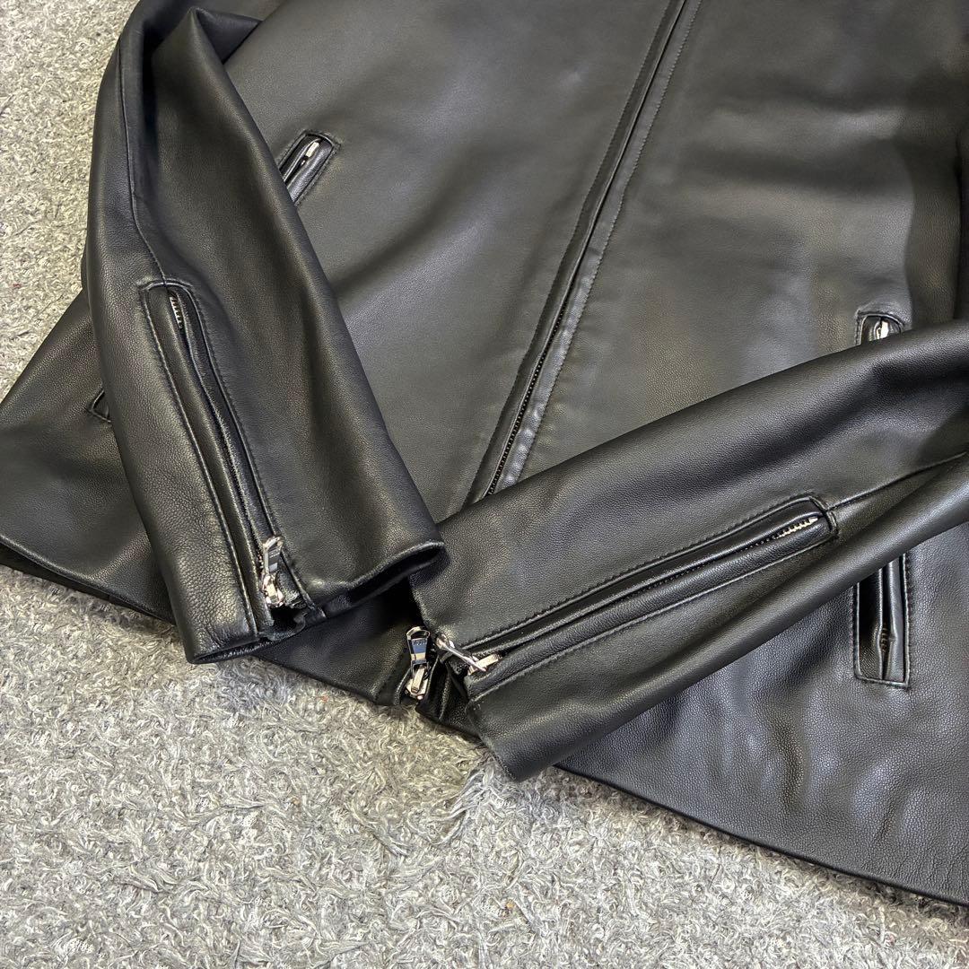 【美品】タケオキクチ シングルライダースジャケット ラムレザー ブラック L