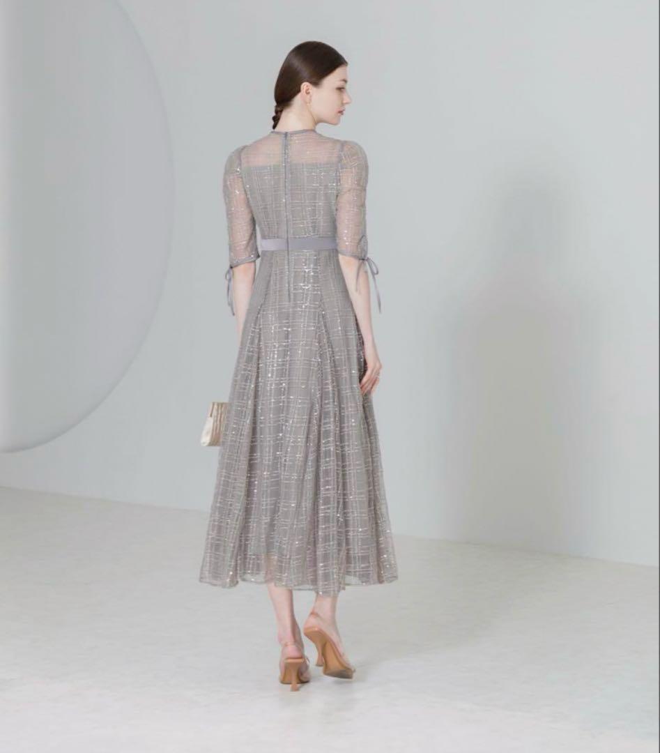 LEJA チェック刺繍スパンコール袖リボンワンピースドレス