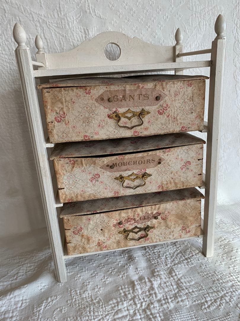 フランスアンティークローズ柄ファブリックカルトナージュドロワー※ピンクラベル