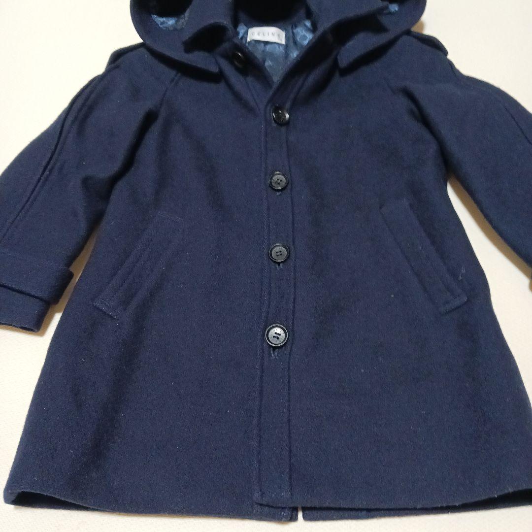 CELINE 美品ネイビー フード付きウールコート110