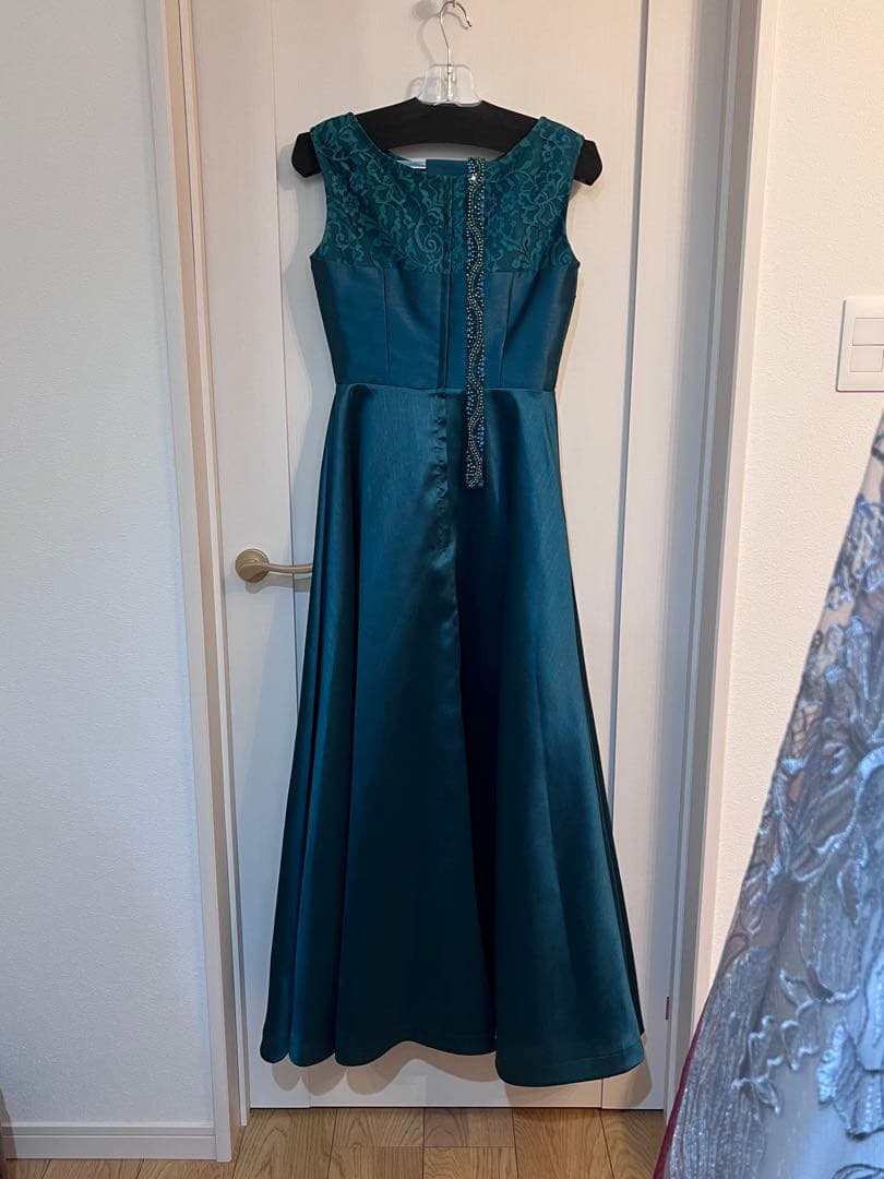 美品 TWEED レース装飾ドレス グリーン 7号 演奏会 発表会 結婚式