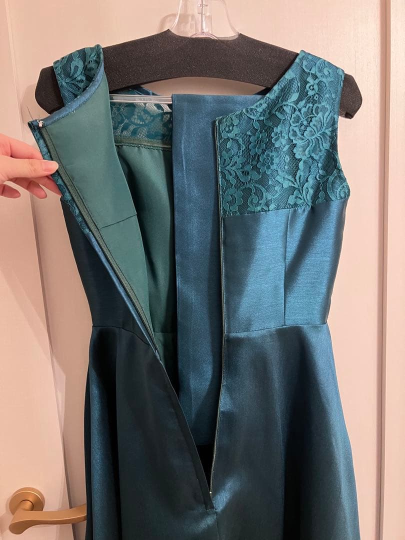 美品 TWEED レース装飾ドレス グリーン 7号 演奏会 発表会 結婚式