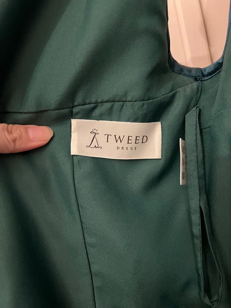 美品 TWEED レース装飾ドレス グリーン 7号 演奏会 発表会 結婚式