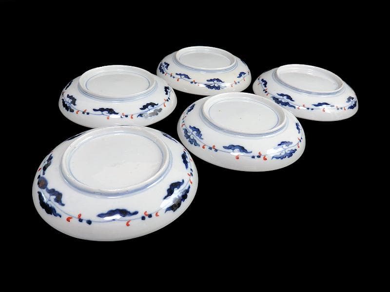 古伊万里　色絵　松竹梅に団龍紋の図　５寸皿　５枚　C657AS-CQk