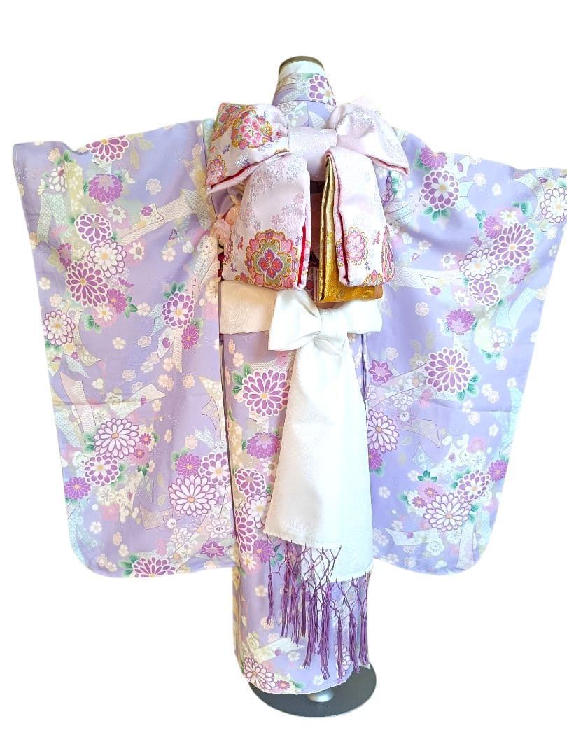 新品☆薄紫の着物に薄いピンクの作り帯