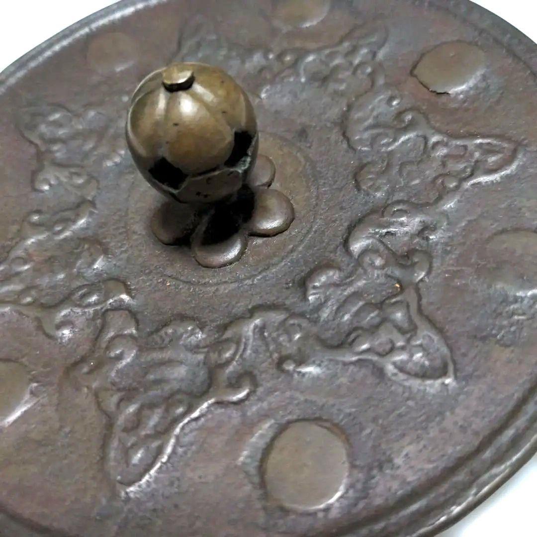 鉄瓶の蓋　フタ　銅　唐草紋様