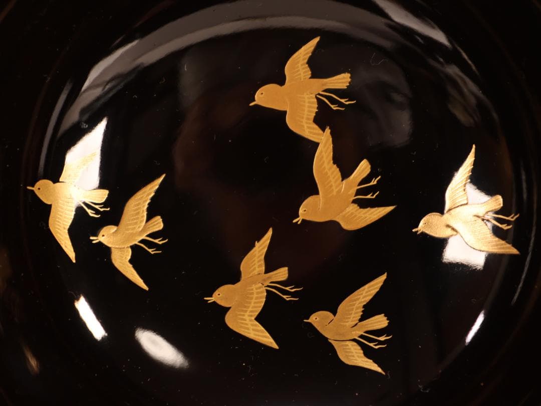 BK407　時代輪島塗　宝船図金蒔絵　波千鳥　吸物椀　二客　木製　茶道具 懐石