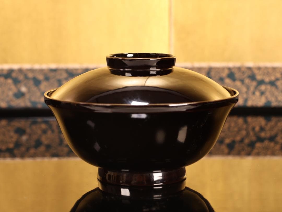 BK407　時代輪島塗　宝船図金蒔絵　波千鳥　吸物椀　二客　木製　茶道具 懐石