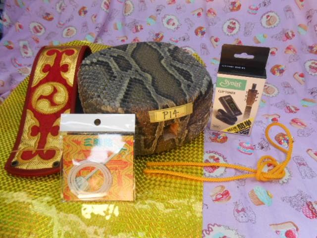 P14現品販売(送料無料)17.980円　蛇皮チーガ胴巻き調弦チューナー、三種弦