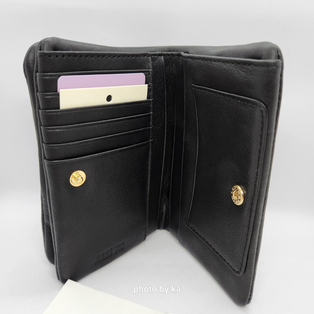 ブラック 新品 アナスイ ANNA SUI がま口 折り財布 プレイングキャット