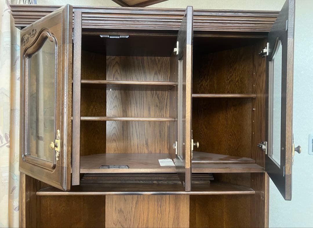 アンティーク木製コーナー用テレビ台　 ダークブラウン