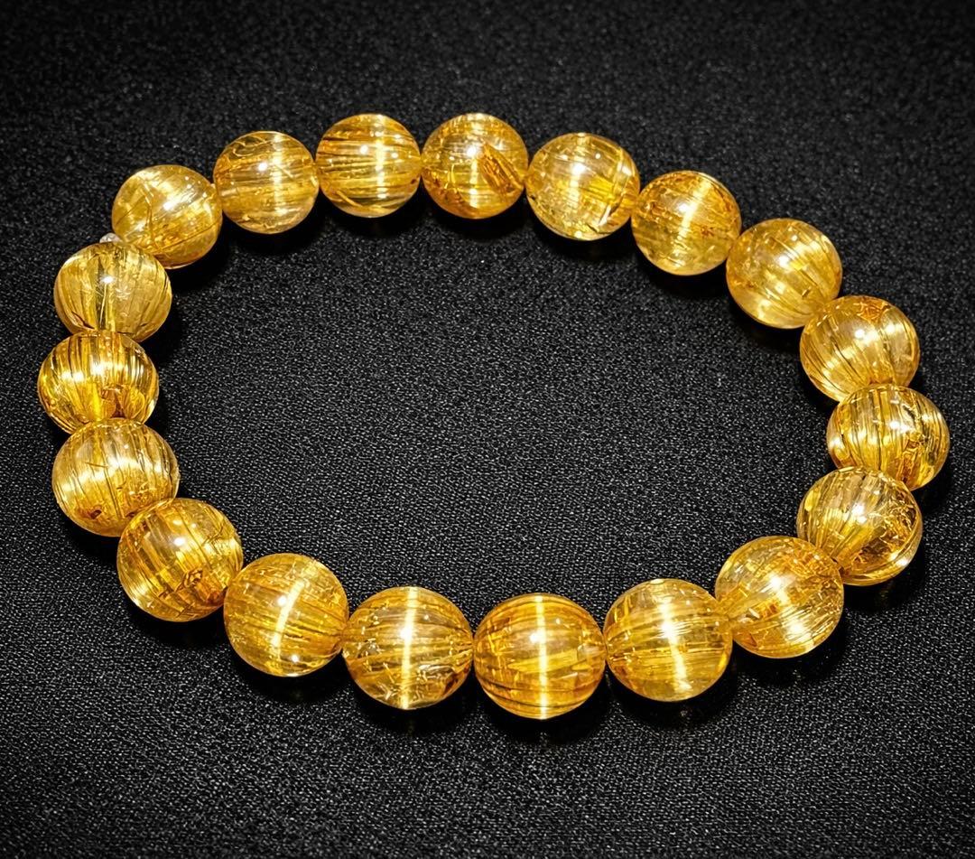 【全粒キャッツアイ・針揃い】ゴールドルチルクォーツ 天然石ブレスレット 10mm