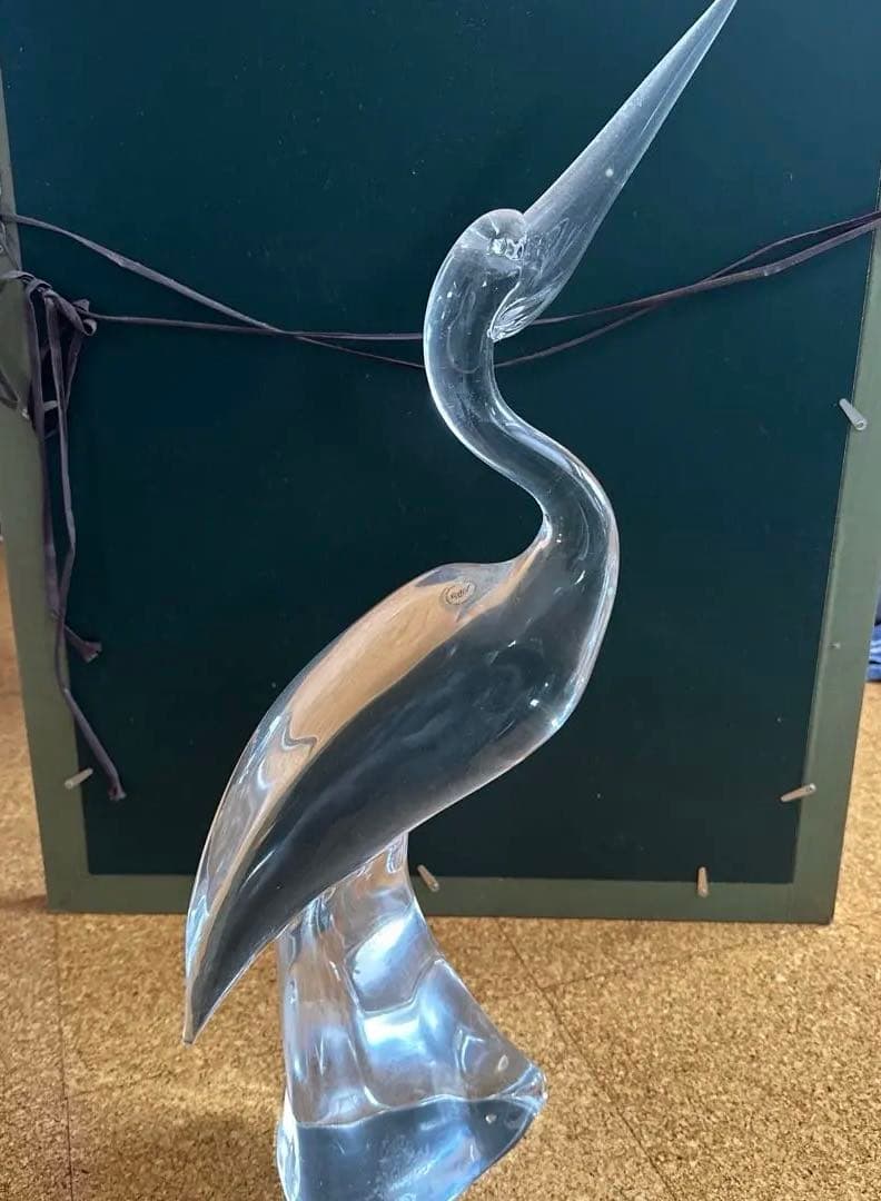 ガラス　鶴　彫刻