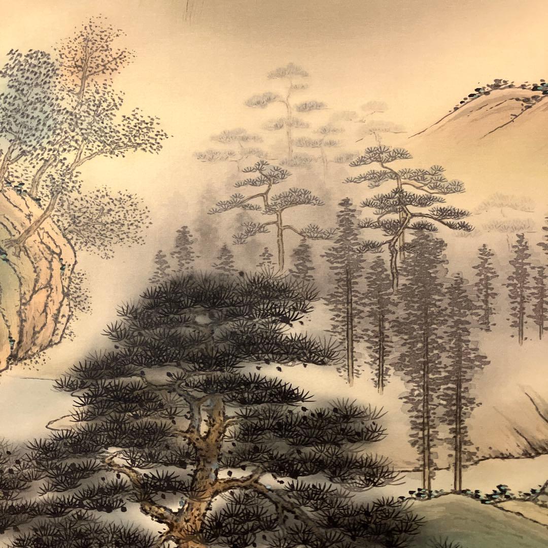 野田雲堂　「青緑湖畔之図」　掛軸　共箱付き