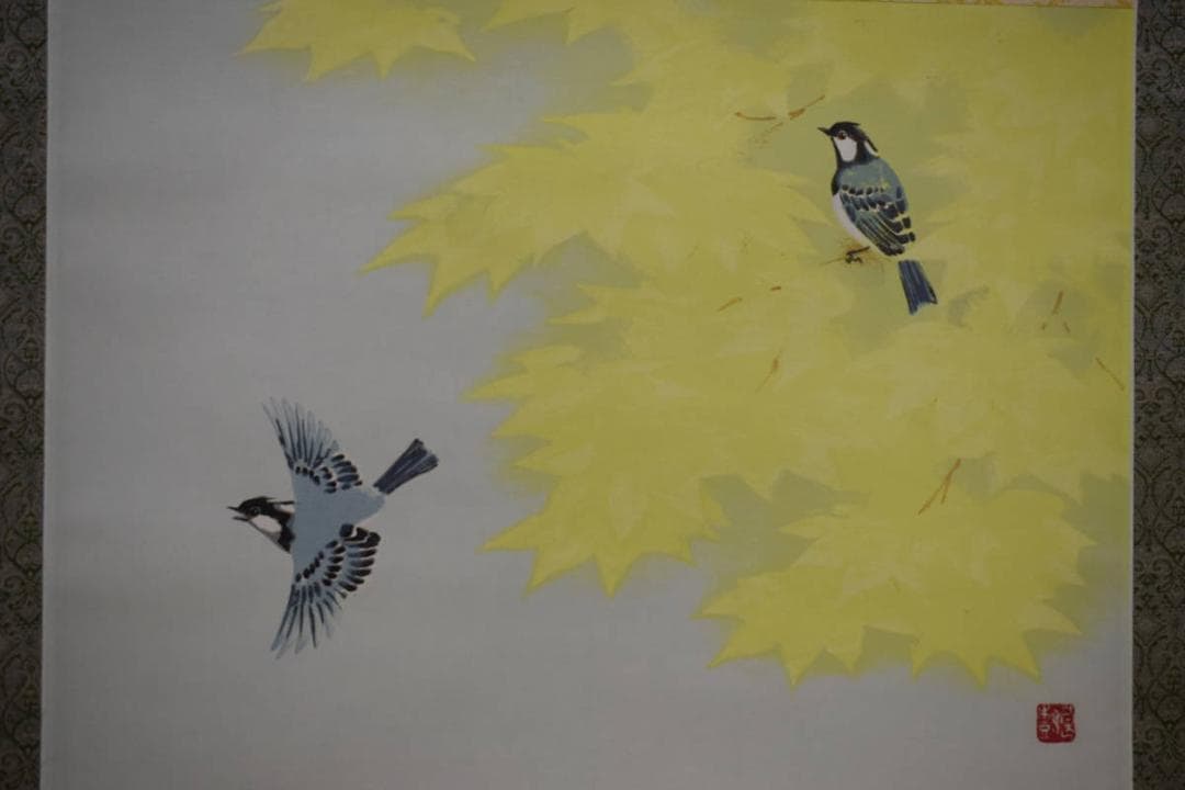 複製/野々内良樹/鳥花遊禽図/工芸/リトグラフ/桐共箱付/布袋屋掛軸HE-648