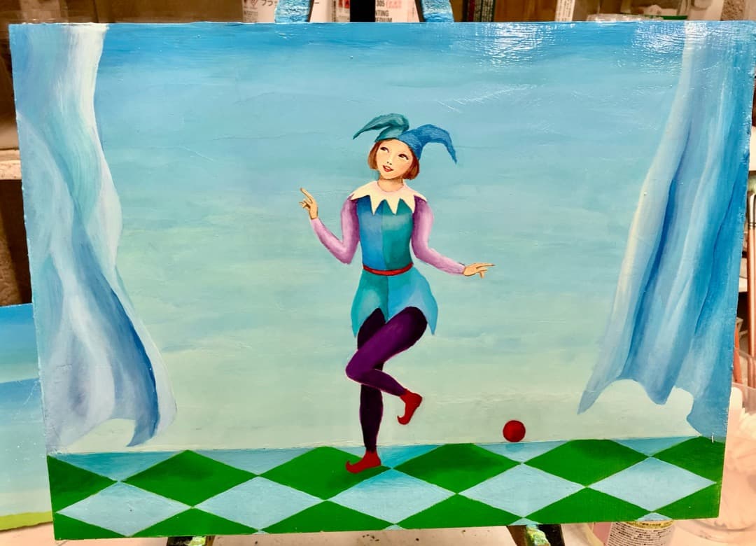 青いピエロ No2　アルルカン　油絵　絵画　絵　アート　インテリア 額入り