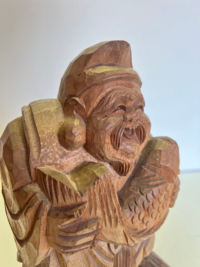 明治期 木彫 恵比寿大黒像 一対 商売繁盛 福神像 高さ35cm◎古美術 庵々