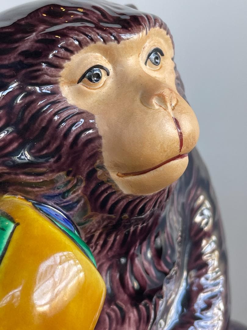 希少 九谷焼 糠川清章 作 縁起物 申 さる 猿 置物 干支 オブジェ 元箱入