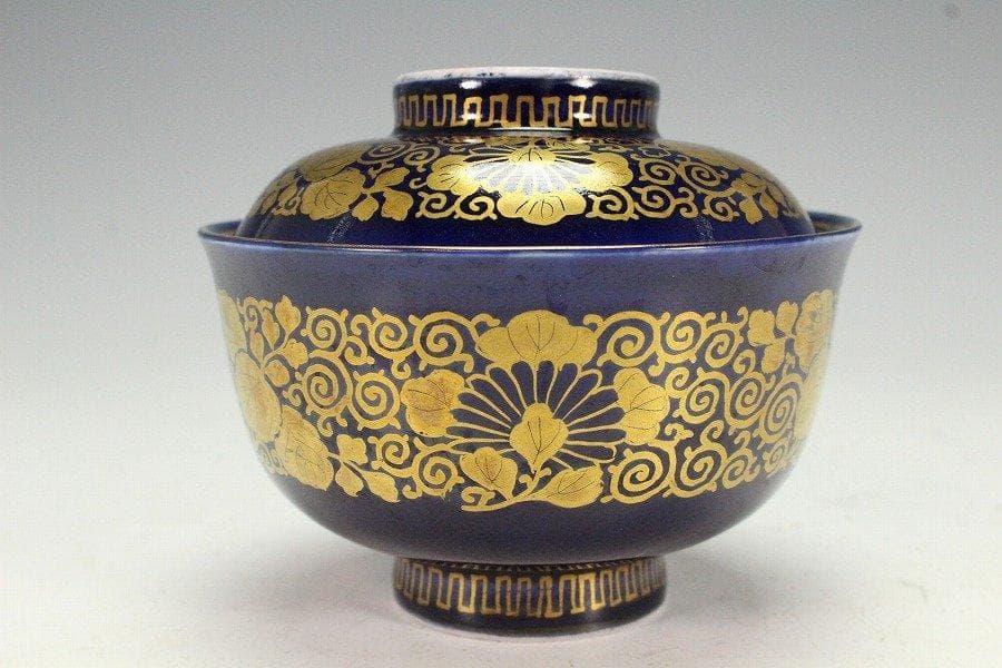 中国美術 瑠璃釉 金彩 纏枝蓮花紋 蓋碗 五件 旧家蔵出