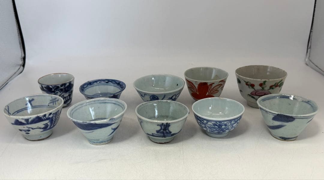 中国　清時代　染付　粉彩　湯呑み10点まとめ送料込み250125