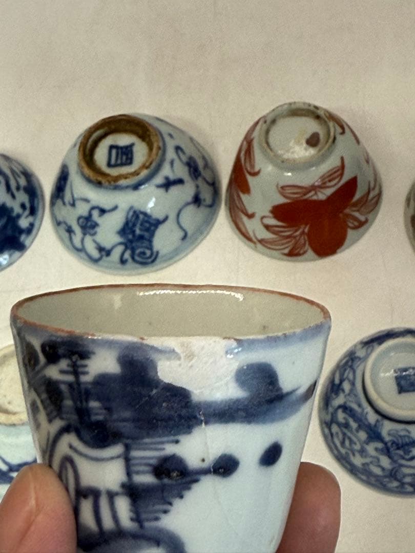 中国　清時代　染付　粉彩　湯呑み10点まとめ送料込み250125