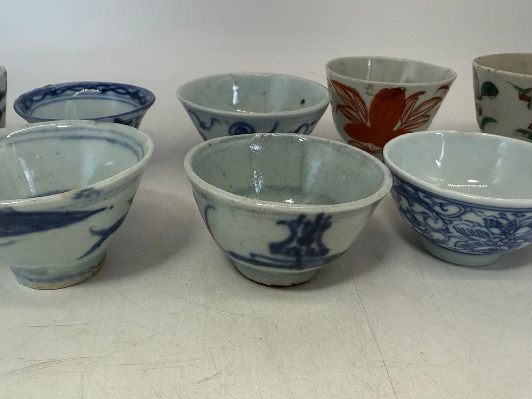 中国　清時代　染付　粉彩　湯呑み10点まとめ送料込み250125