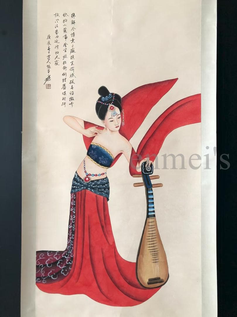 中国古美術・四尺仕女掛軸・国画・張大千印款・賞物・珍品画・肉筆・書画・文房置物