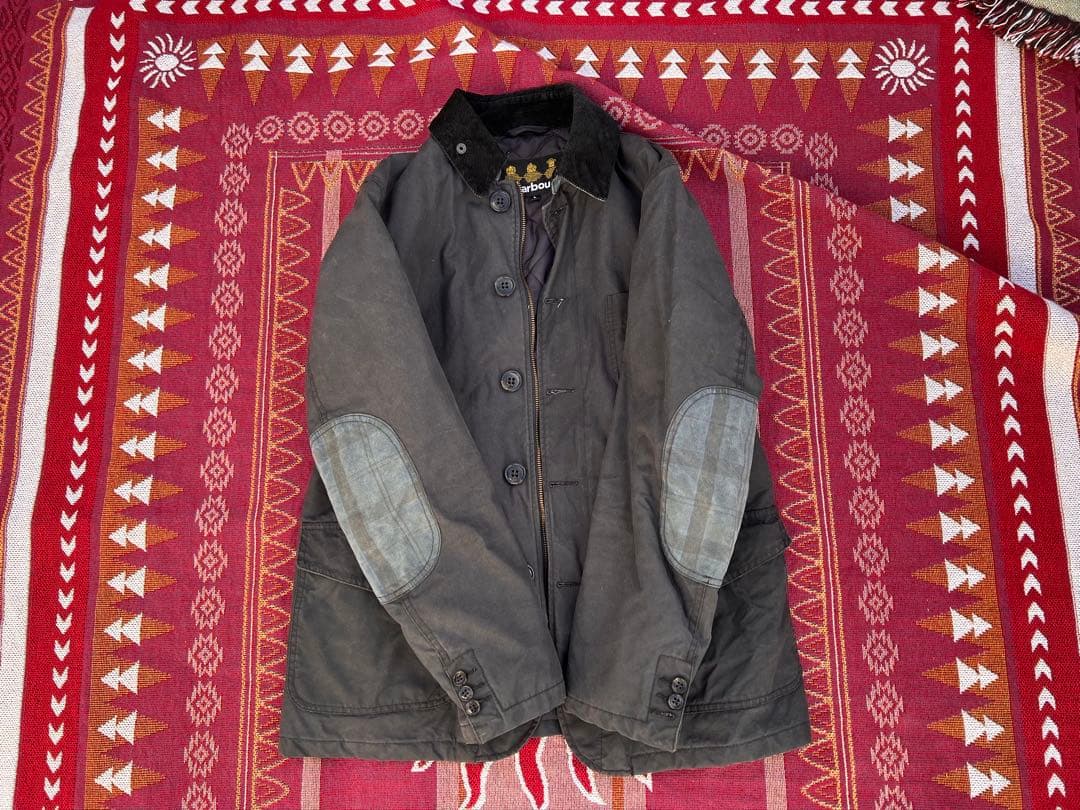 Barbour ダークグレー ジャケット 肘パッチ付き