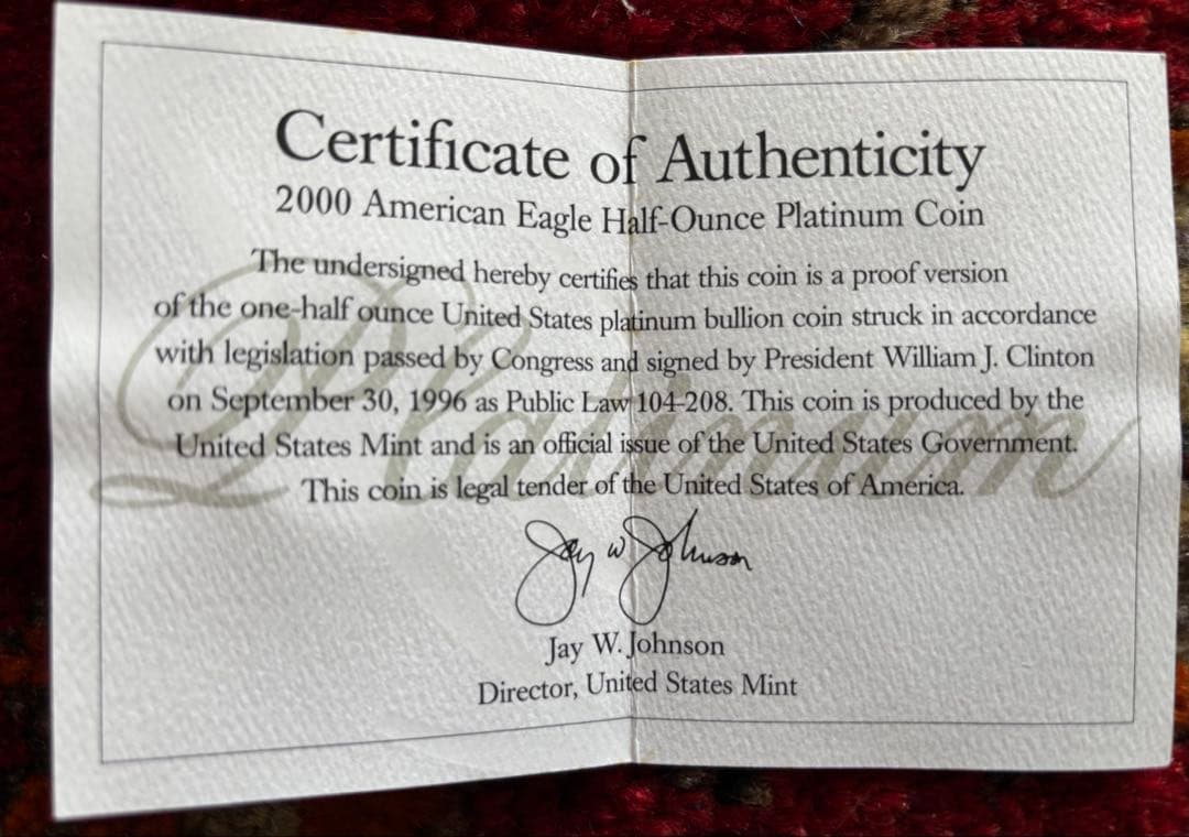 2000年 プラチナ 50ドル 