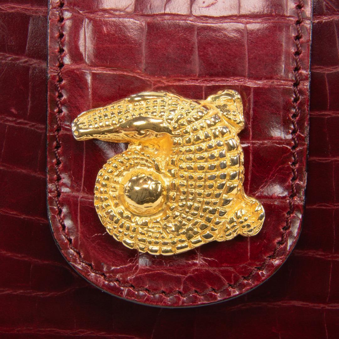 本物 オールドセリーヌ ショルダーバッグ レディース クロコ型押し 赤紫 肩掛け