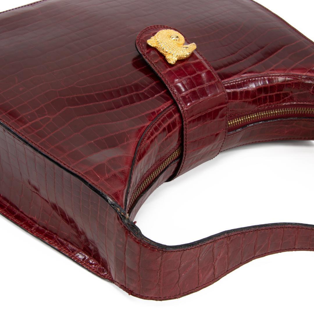 本物 オールドセリーヌ ショルダーバッグ レディース クロコ型押し 赤紫 肩掛け