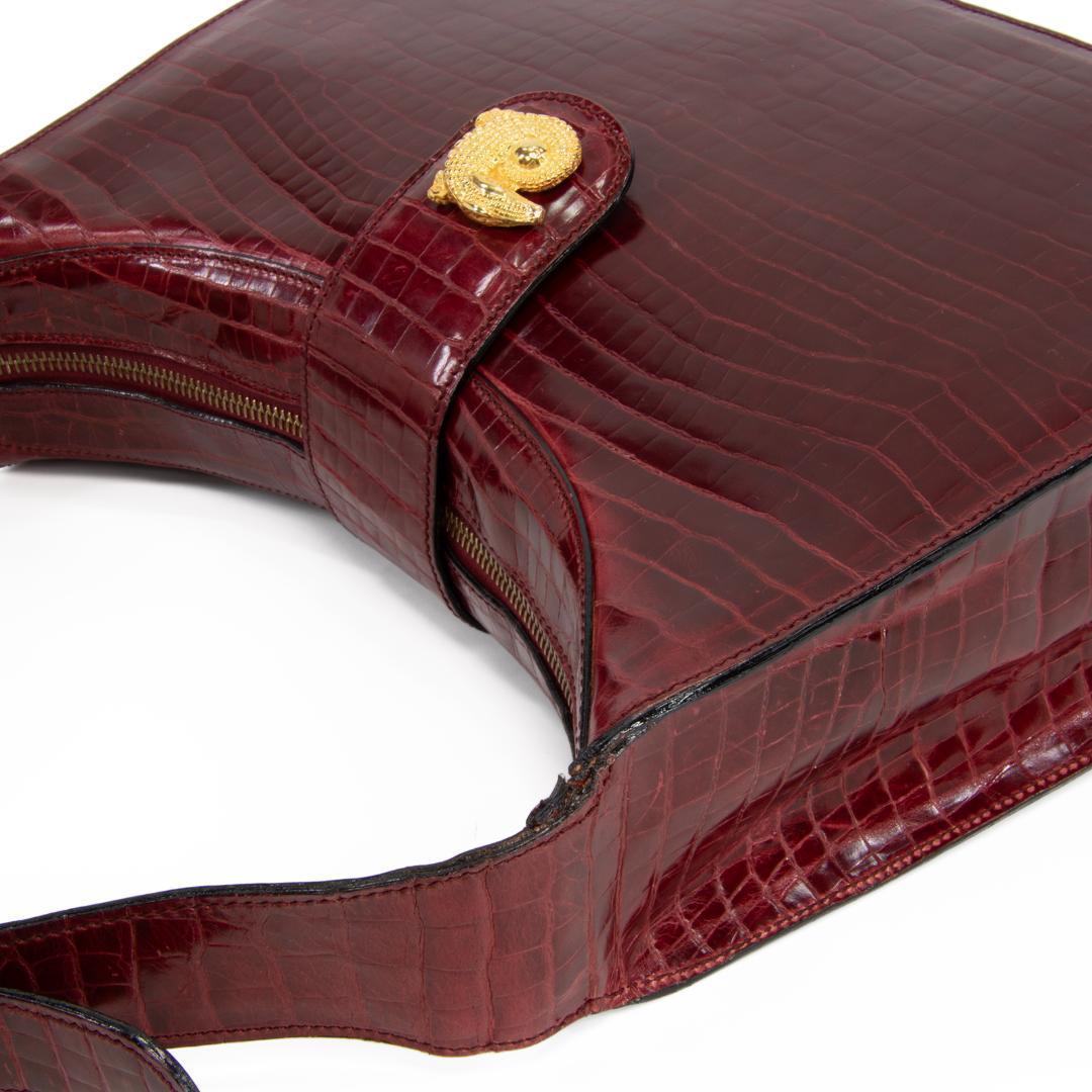 本物 オールドセリーヌ ショルダーバッグ レディース クロコ型押し 赤紫 肩掛け