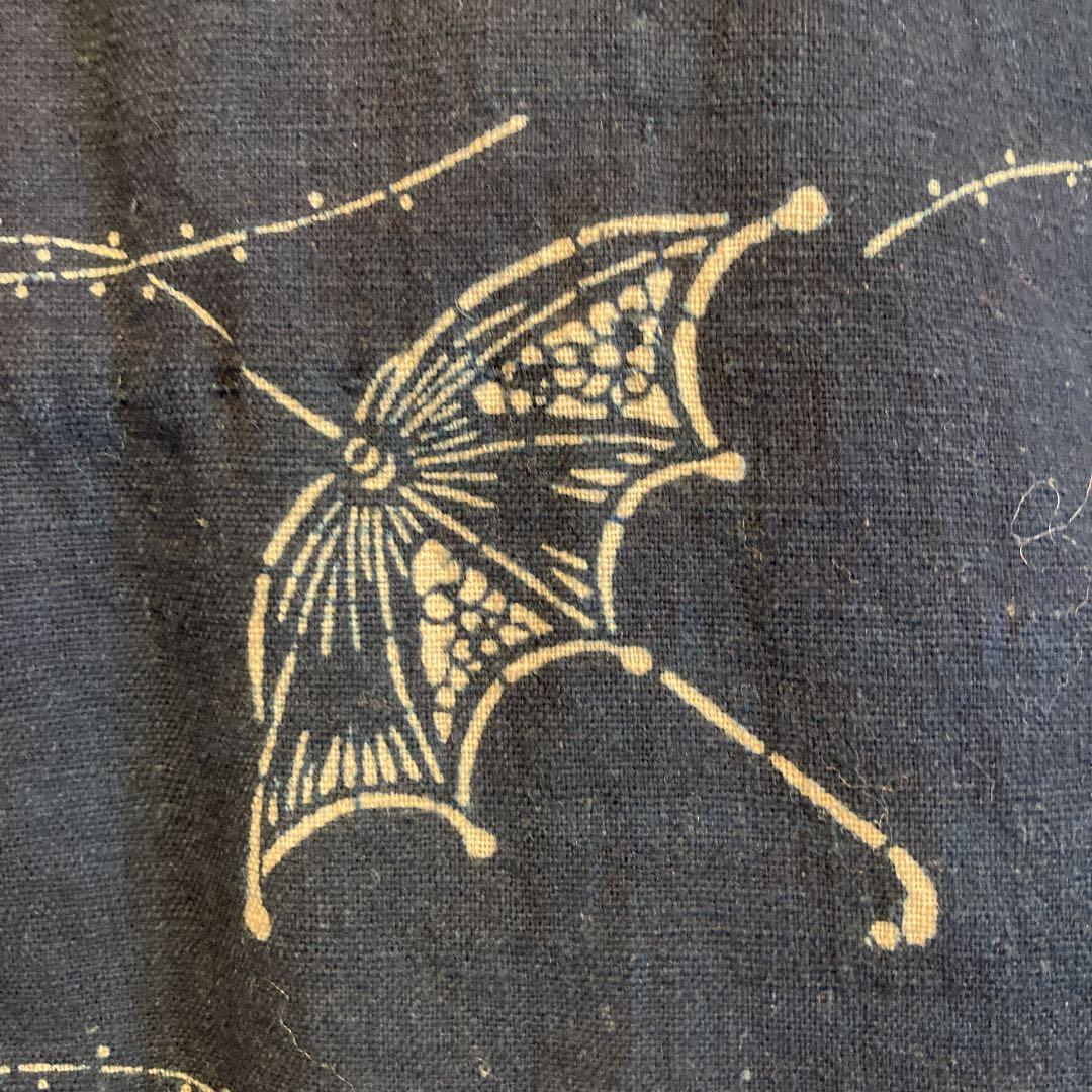 古布　半襦袢　両面染め　型染　藍染　袖無し　日傘　ハイカラ　パラソル