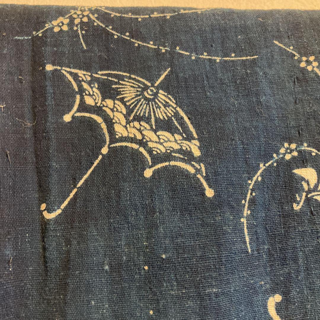 古布　半襦袢　両面染め　型染　藍染　袖無し　日傘　ハイカラ　パラソル