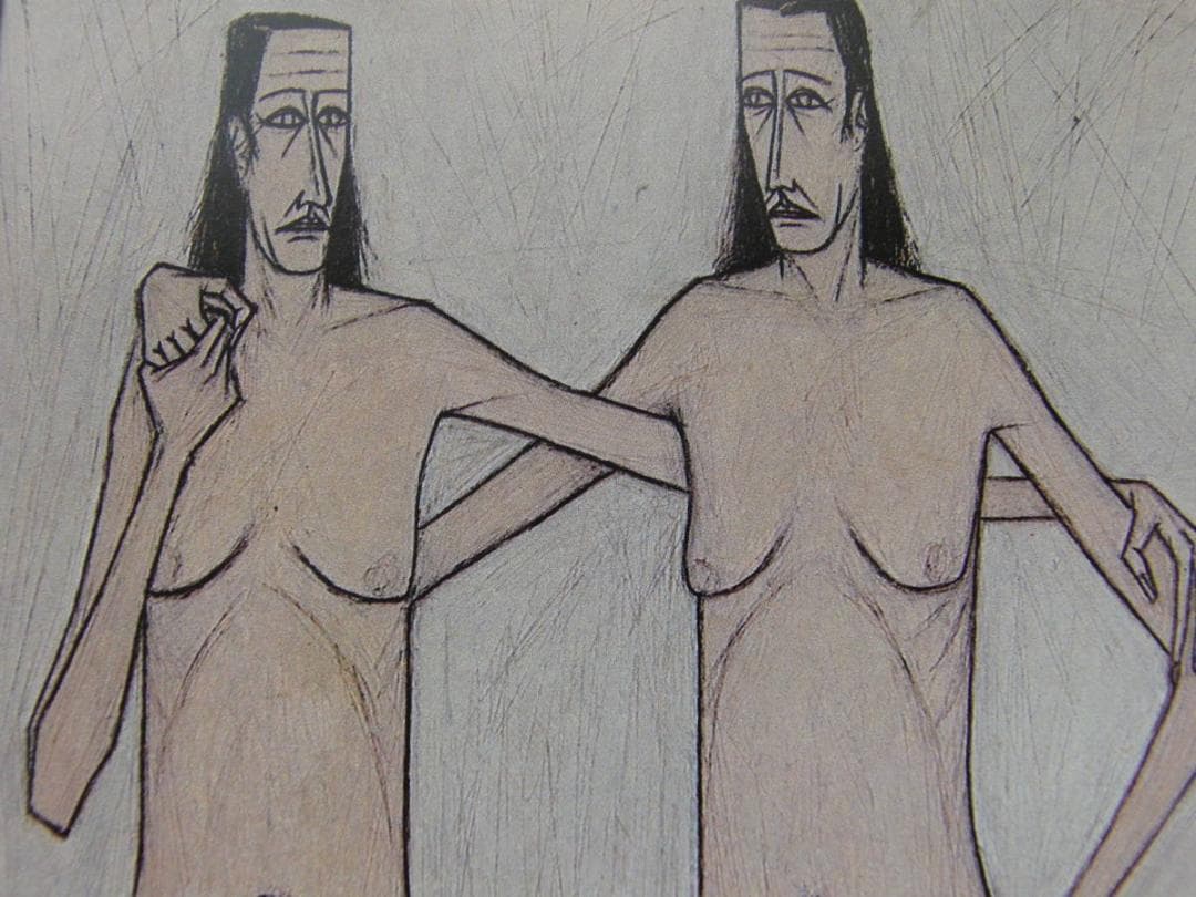 ベルナール・ビュッフェ、「Deux nus」、希少画集の額装画、人気作品