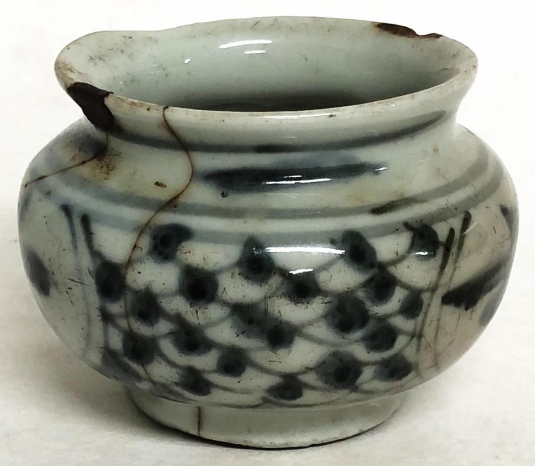 明時代 呉須染付唐草紋様小壷 青花 ウブ品 発掘品焼物 入手困難 WWTT193