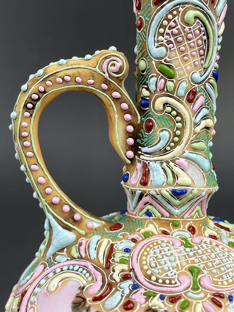 【希少】オールドニッポン 雀図花紋 一陳盛り エナメル 花瓶 ピッチャー 水差し