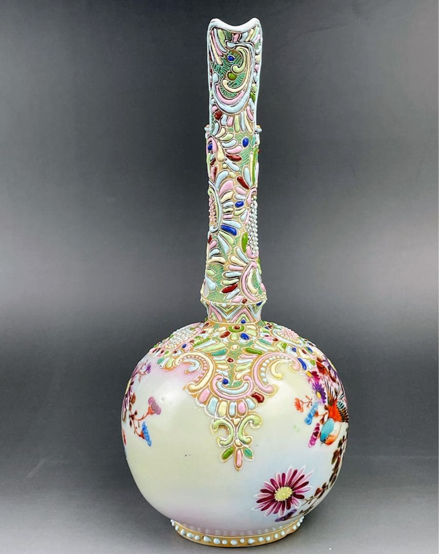 【希少】オールドニッポン 雀図花紋 一陳盛り エナメル 花瓶 ピッチャー 水差し