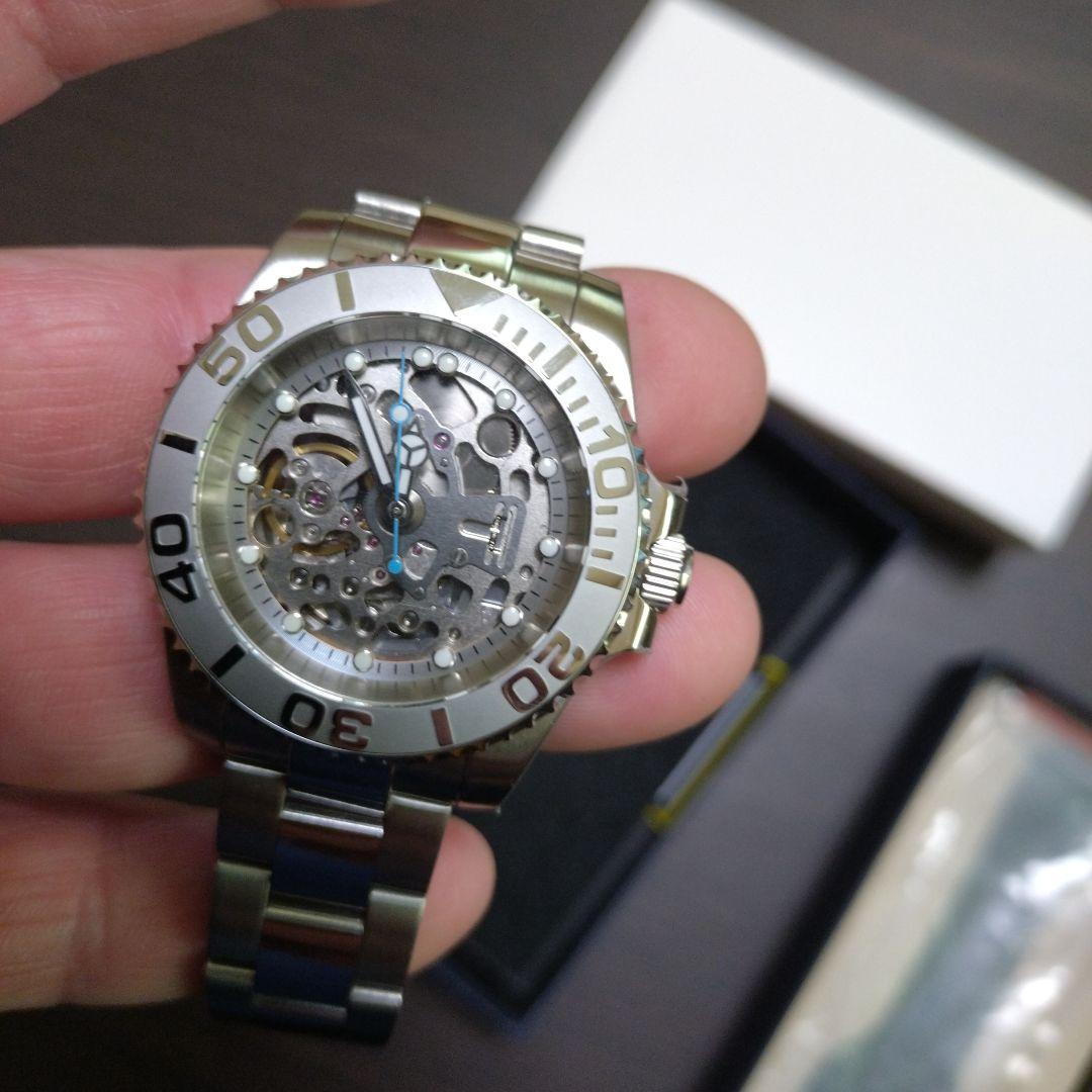 K*パ様 NH70 MOD カスタム 自動巻 腕時計スケルトン シルバー ブルー