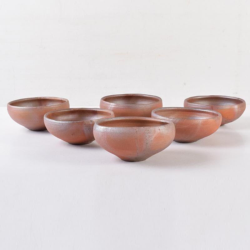 備前焼　人間国宝　藤原雄作　緋襷向付　五客　共箱　M　R8675