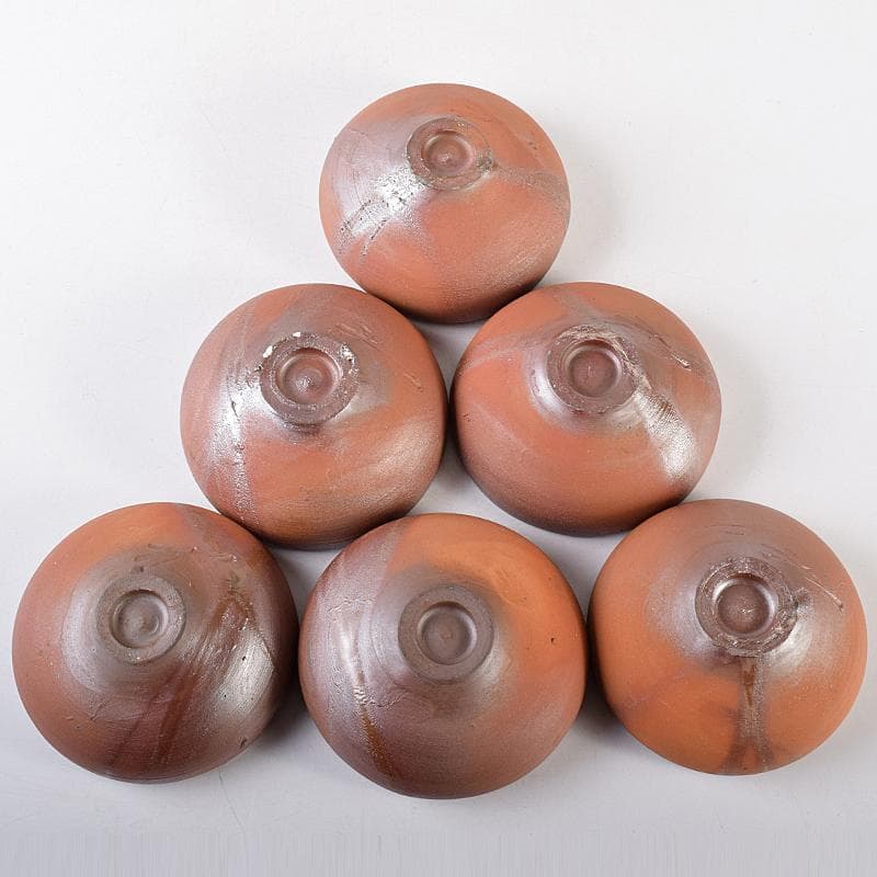 備前焼　人間国宝　藤原雄作　緋襷向付　五客　共箱　M　R8675