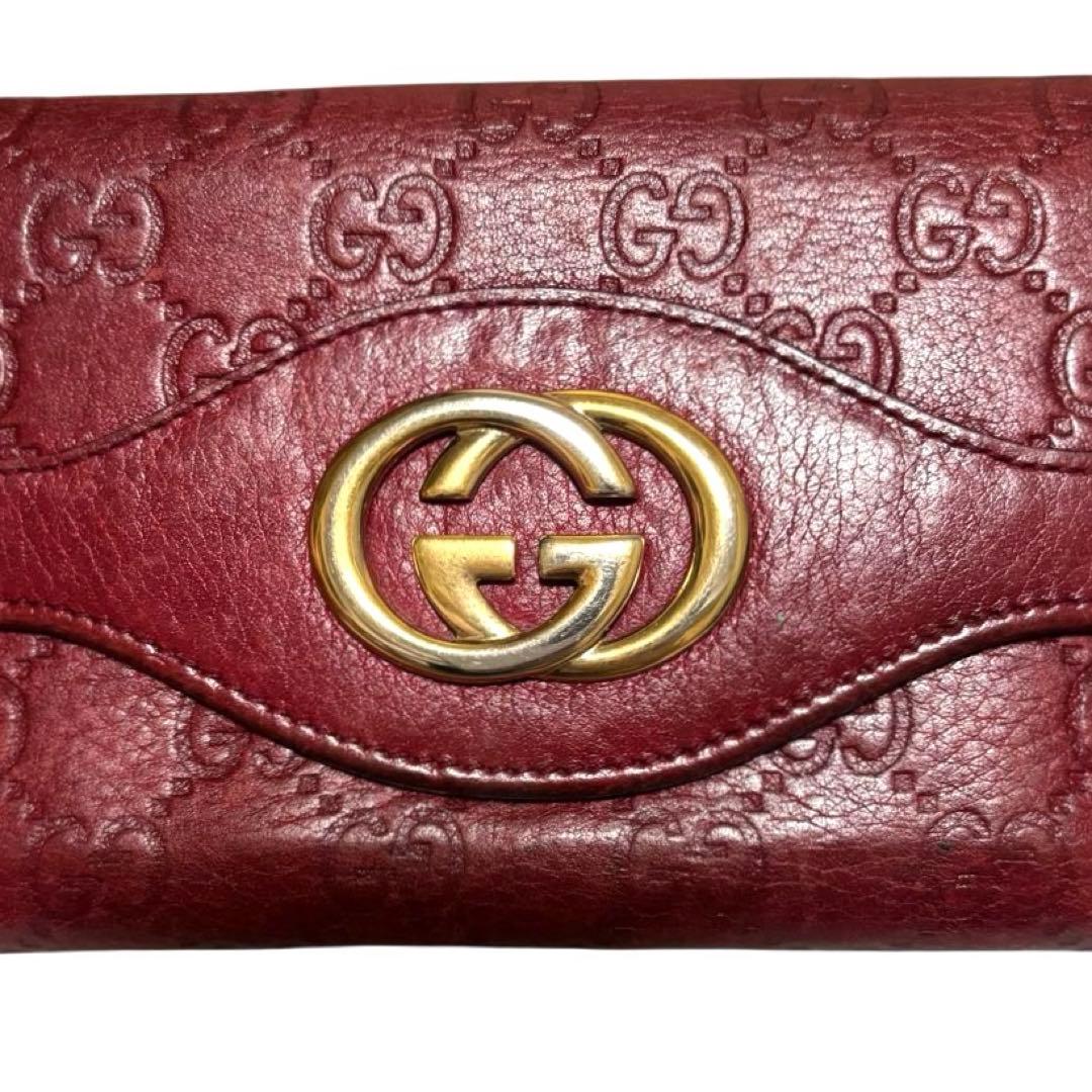 人気　グッチ　長財布　GGシマ　レザー　レッド　GG柄　インターロッキング