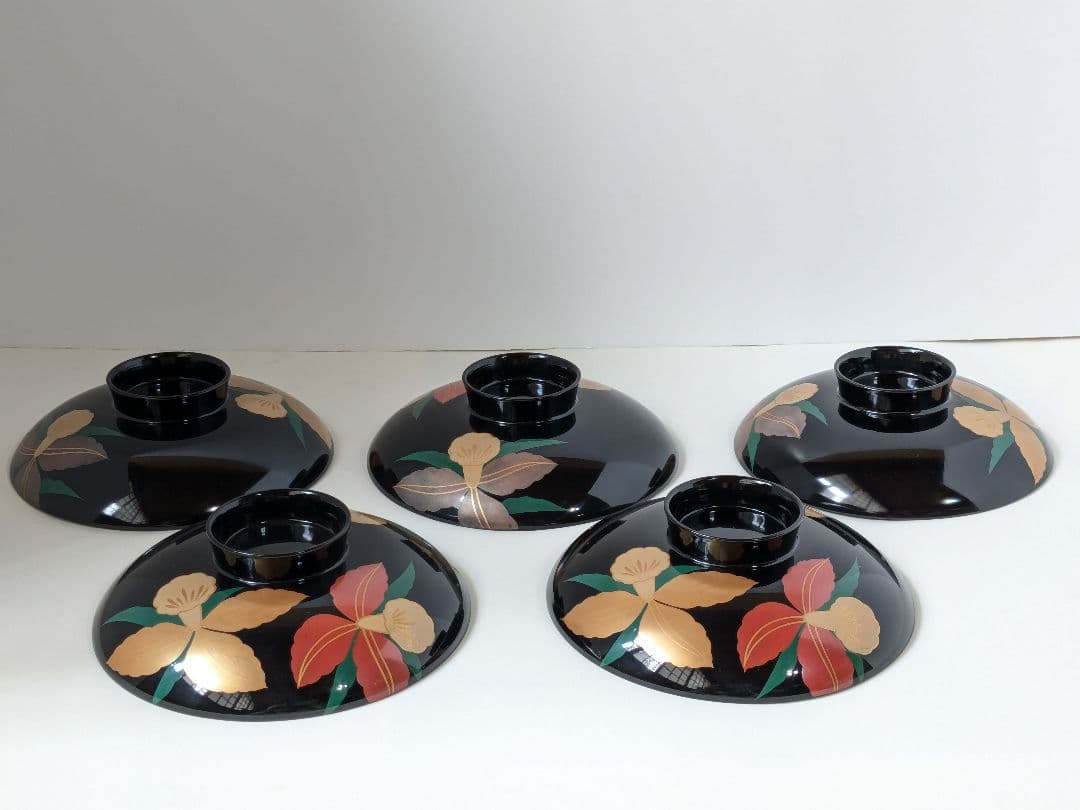 【未使用】本漆仕上げ　時代椀　会津塗　黒　芙蓉　吸物椀　三越　伝統漆器　5客